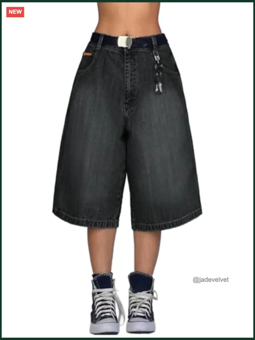Wide Leg Baggy Jorts Y2k Bermuda Shorts Elastic Waist Denim with Pockets